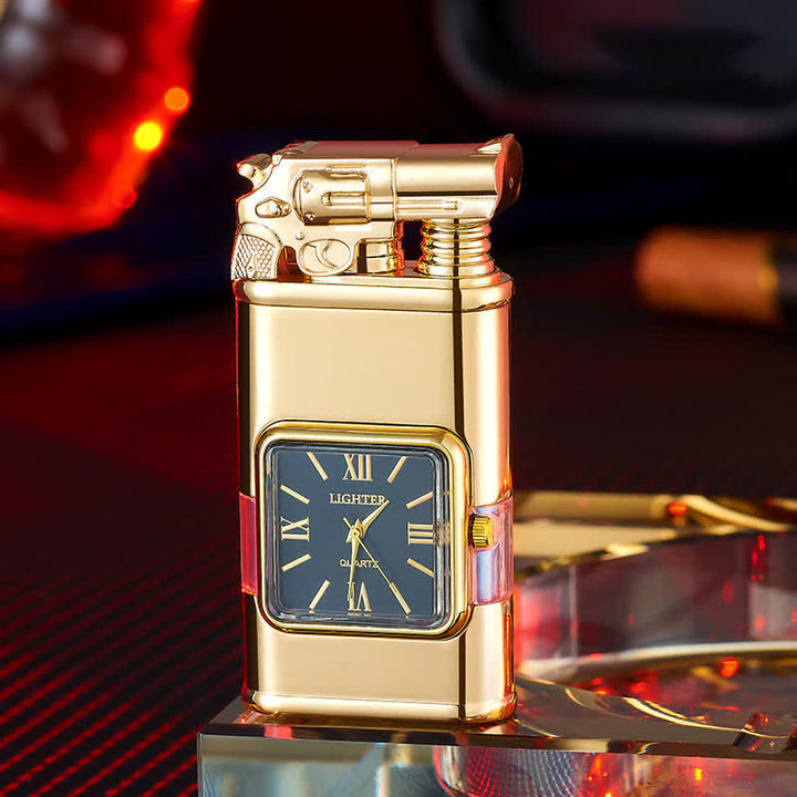 Accendino a butano a doppia fiamma ricaricabile Guns Design con orologio