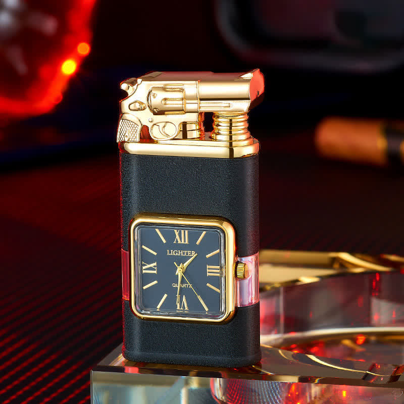 Accendino a butano a doppia fiamma ricaricabile Guns Design con orologio
