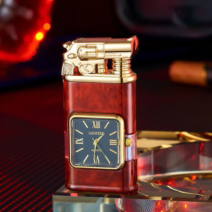 Accendino a butano a doppia fiamma ricaricabile Guns Design con orologio