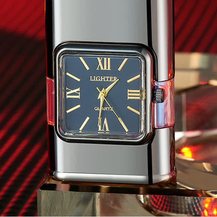 Accendino a butano a doppia fiamma ricaricabile con design a drago e orologio