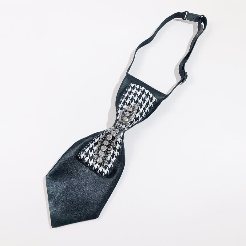 Cravatta creativa a forma di fiocco con strass pied de poule nero