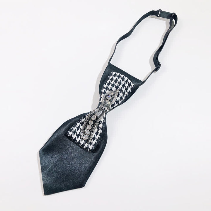 Cravatta creativa a forma di fiocco con strass pied de poule nero