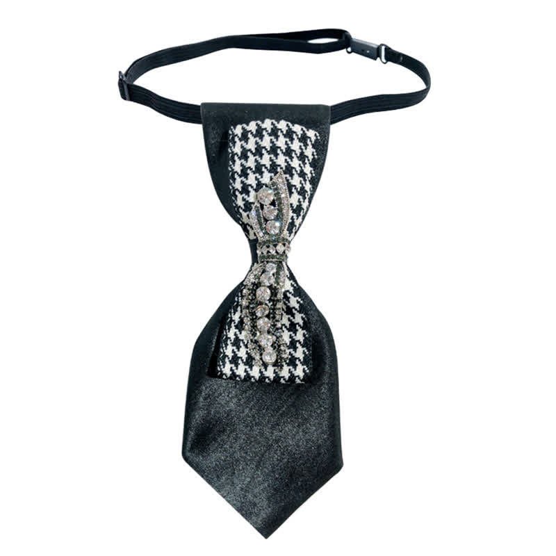Cravatta creativa a forma di fiocco con strass pied de poule nero
