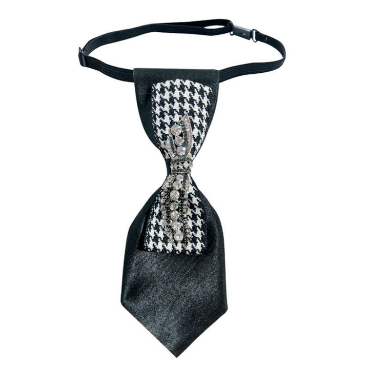 Cravatta creativa a forma di fiocco con strass pied de poule nero