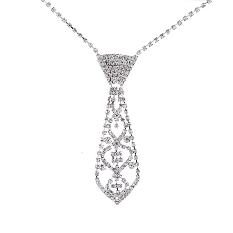 Collana con cravatta creativa con strass di cristallo per feste