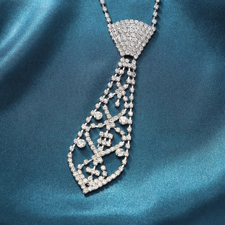 Collana con cravatta creativa con strass di cristallo per feste - Argento - image 0