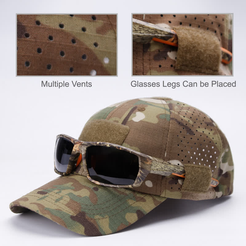 Cappellino da baseball mimetico traspirante con foro per occhiali in velcro