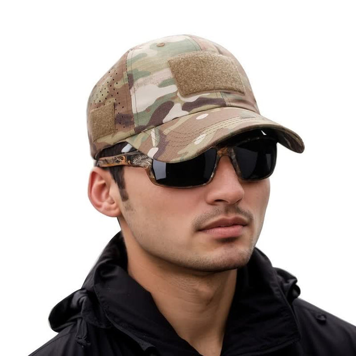 Cappellino da baseball mimetico traspirante con foro per occhiali in velcro