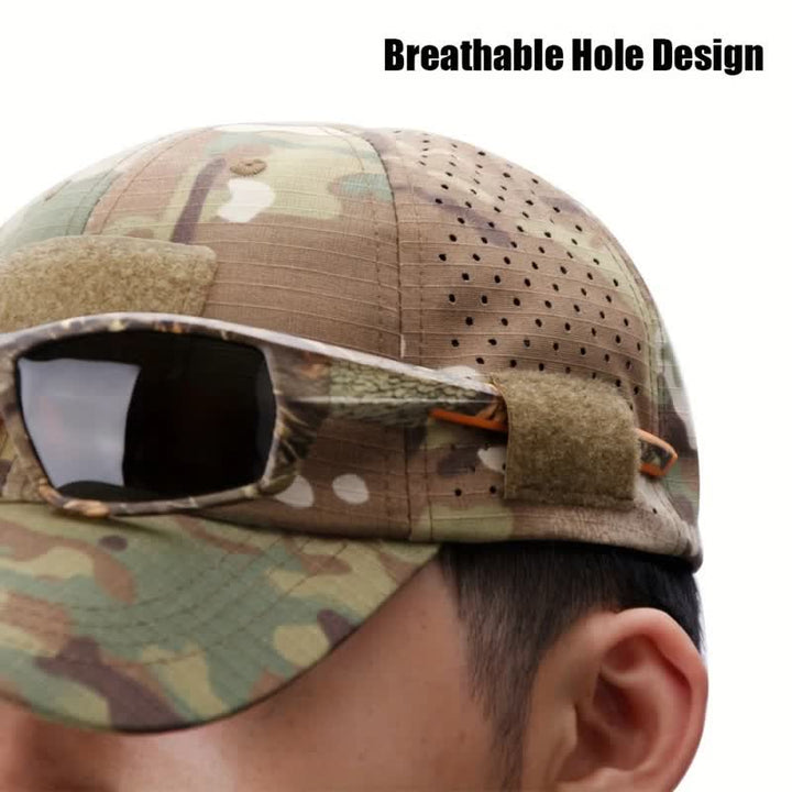 Cappellino da baseball mimetico traspirante con foro per occhiali in velcro