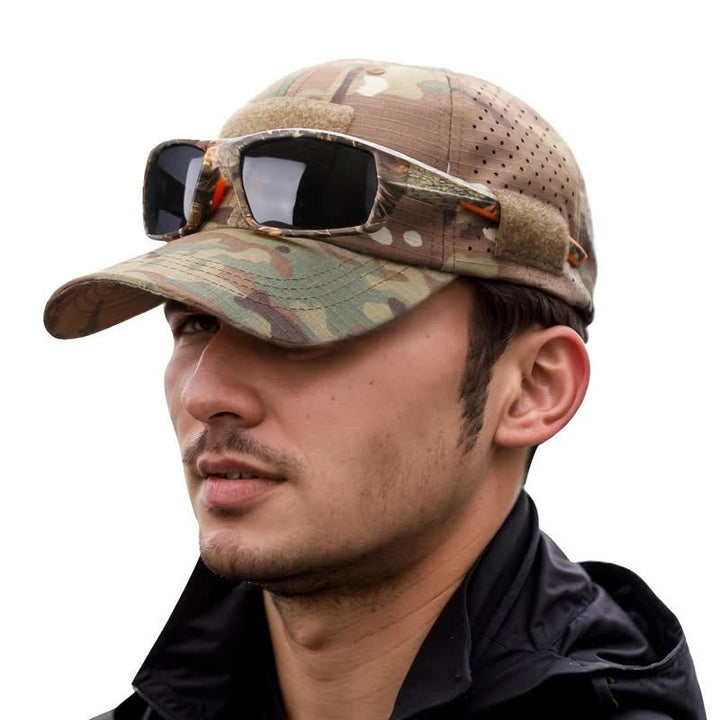 Cappellino da baseball mimetico traspirante con foro per occhiali in velcro