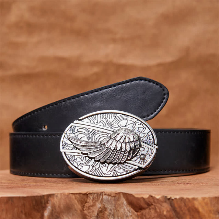 Cintura in pelle con coltello pieghevole nascosto con ali d'angelo fai da te da uomo - Ali d'angelo - Cintura in PU nera - 42 - image 3