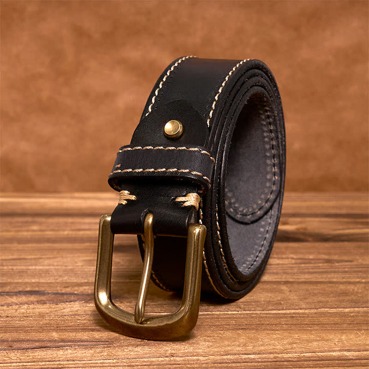 Cintura in pelle di vacchetta cucita di lusso da uomo
