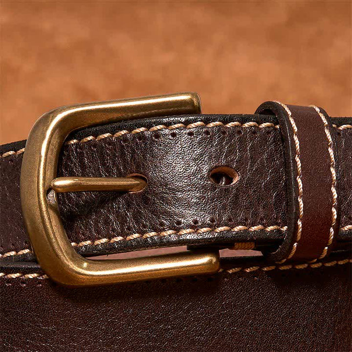 Cintura in pelle di vacchetta cucita di lusso da uomo
