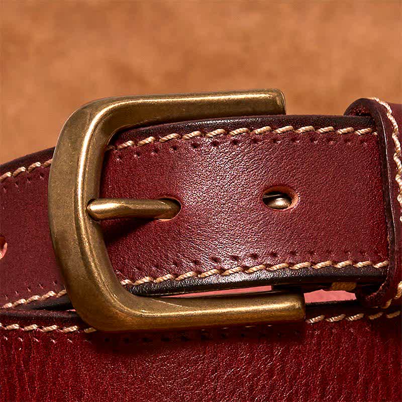 Cintura in pelle di vacchetta cucita di lusso da uomo