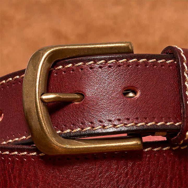 Cintura in pelle di vacchetta cucita di lusso da uomo