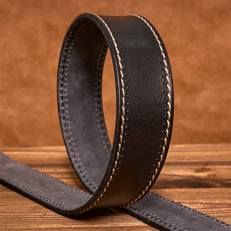 Cintura in pelle di vacchetta cucita di lusso da uomo