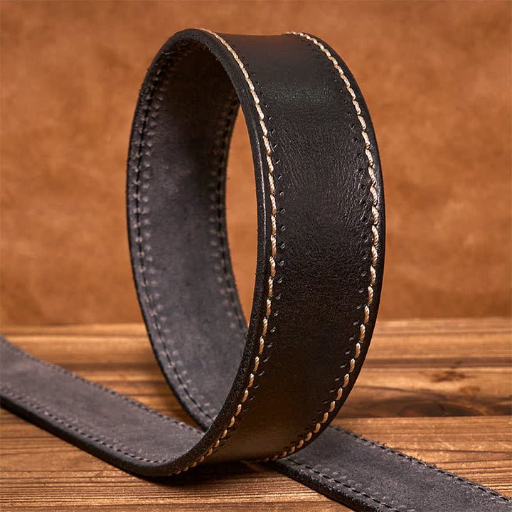 Cintura in pelle di vacchetta cucita di lusso da uomo