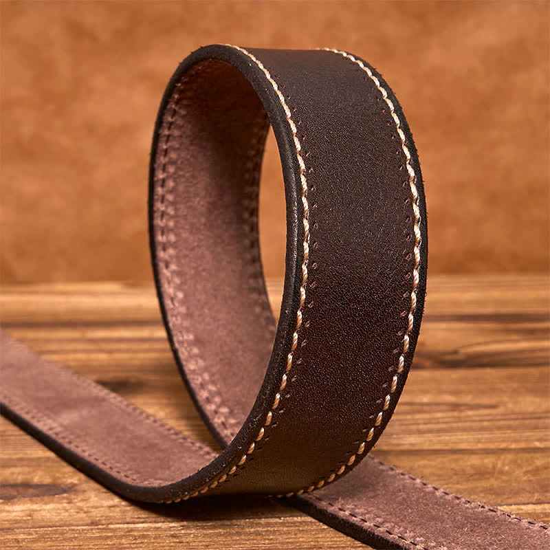Cintura in pelle di vacchetta cucita di lusso da uomo