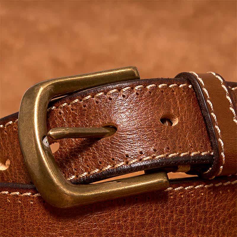 Cintura in pelle di vacchetta cucita di lusso da uomo