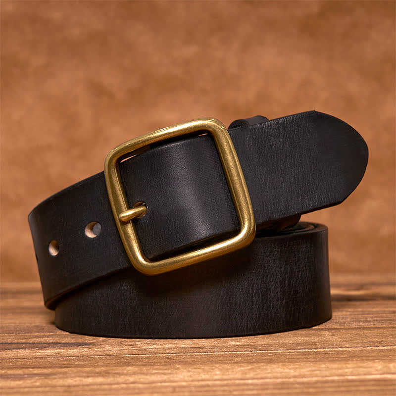 Cintura in pelle con fibbia quadrata in ottone vintage semplice ed elegante
