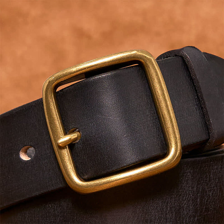 Cintura in pelle con fibbia quadrata in ottone vintage semplice ed elegante