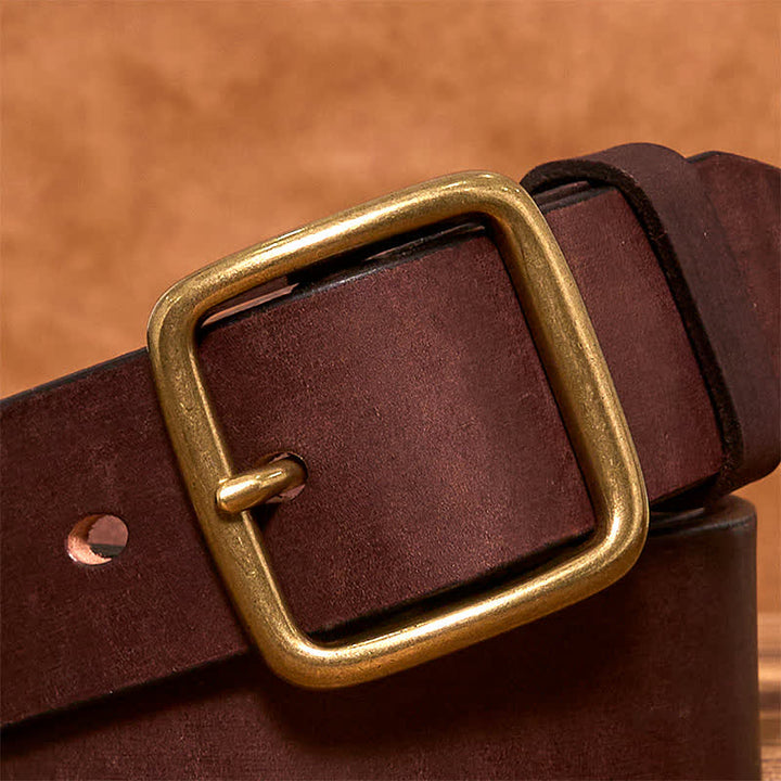 Cintura in pelle con fibbia quadrata in ottone vintage semplice ed elegante