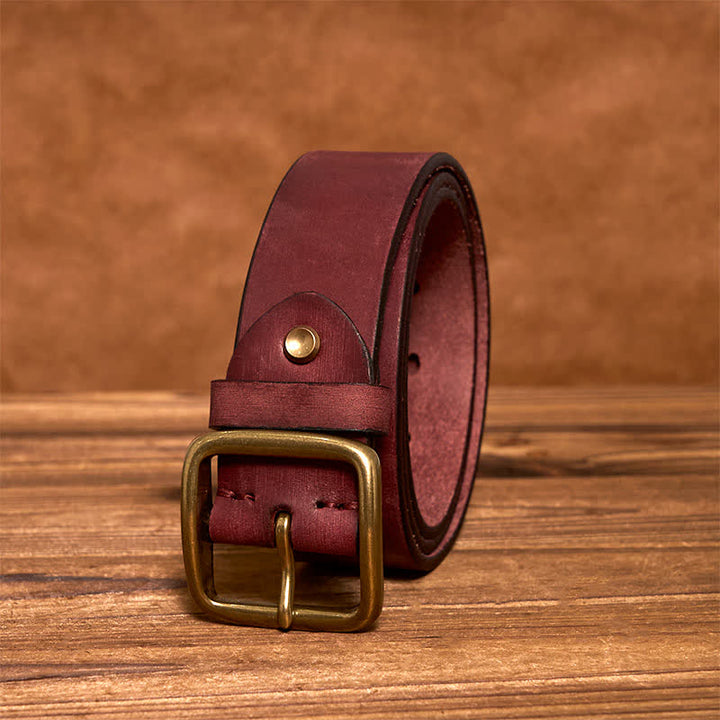 Cintura in pelle con fibbia quadrata in ottone vintage semplice ed elegante