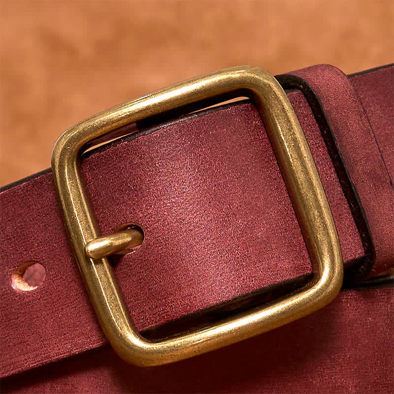 Cintura in pelle con fibbia quadrata in ottone vintage semplice ed elegante