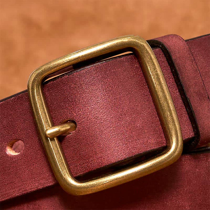 Cintura in pelle con fibbia quadrata in ottone vintage semplice ed elegante