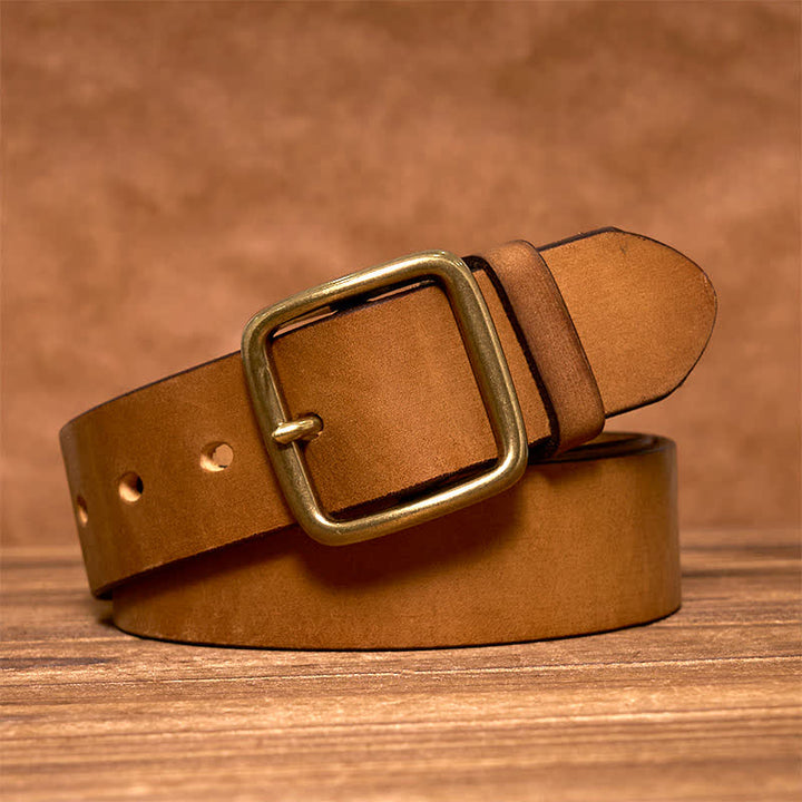 Cintura in pelle con fibbia quadrata in ottone vintage semplice ed elegante