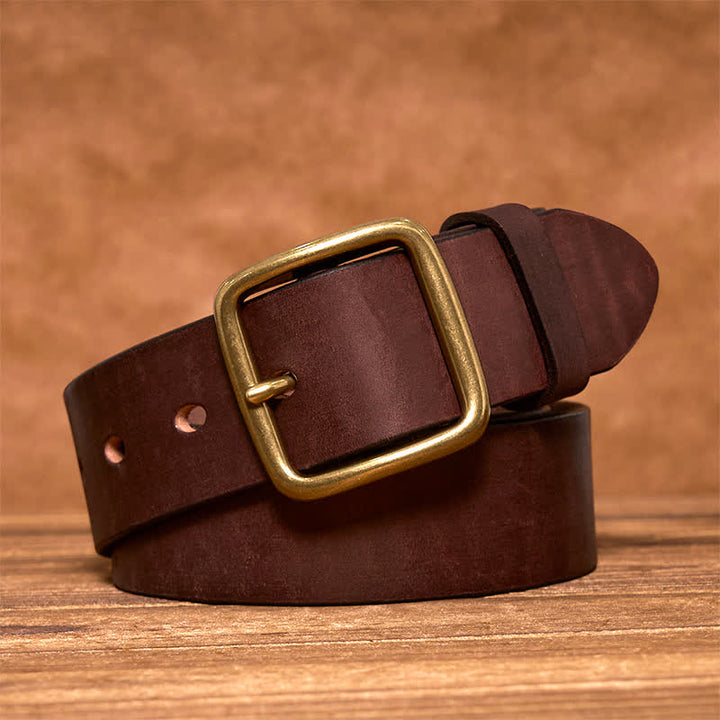 Cintura in pelle con fibbia quadrata in ottone vintage semplice ed elegante
