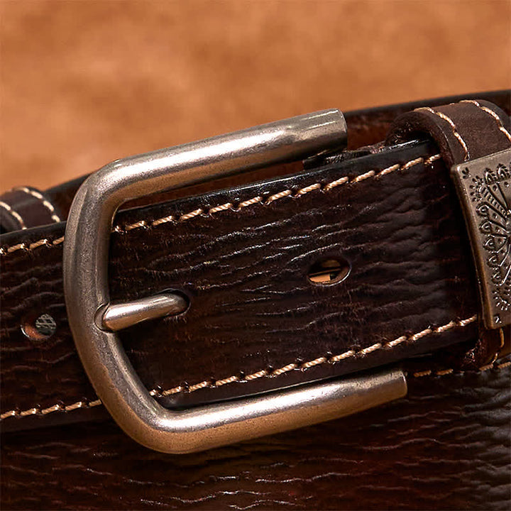 Cintura da uomo in pelle piena fiore con decorazioni vintage a rivetti