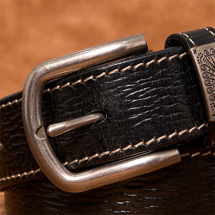 Cintura da uomo in pelle piena fiore con decorazioni vintage a rivetti