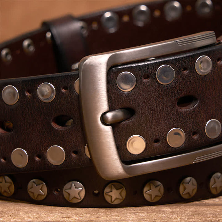 Cintura in pelle fatta a mano con borchie punk biker