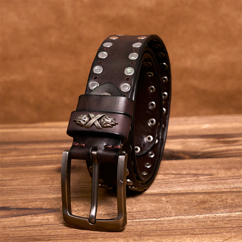 Cintura in pelle fatta a mano con borchie punk biker - image 1