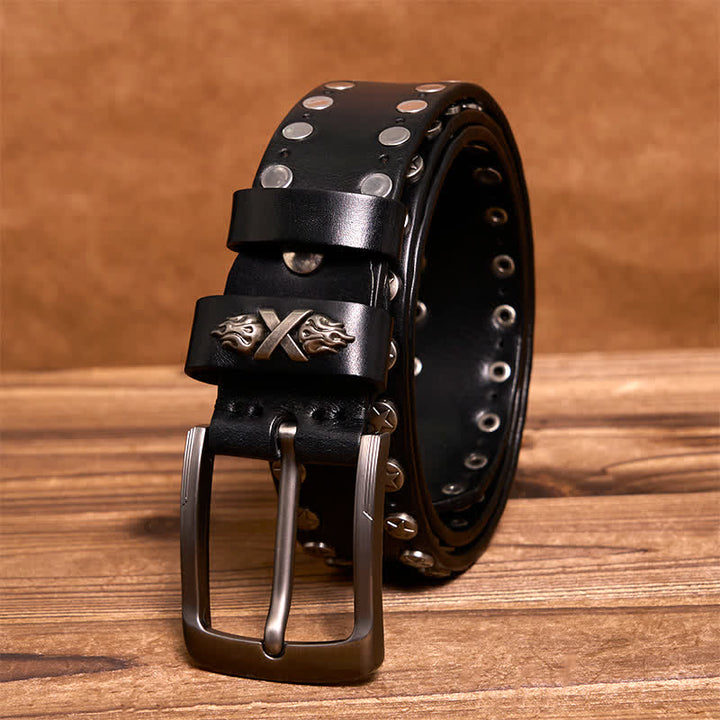 Cintura in pelle fatta a mano con borchie punk biker