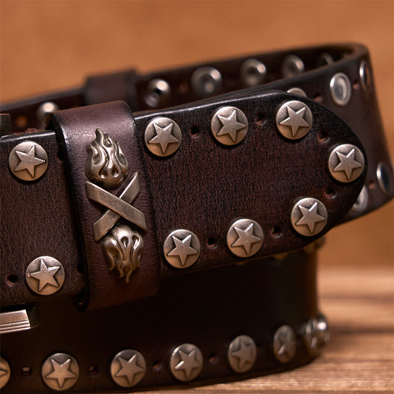 Cintura in pelle fatta a mano con borchie punk biker