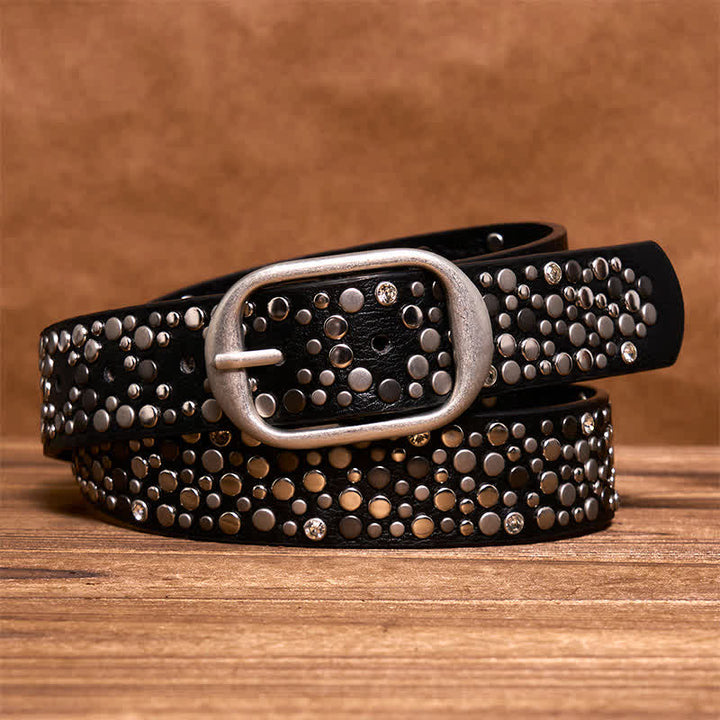 Cintura in pelle con borchie rotonde asimmetriche punk