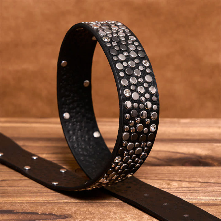 Cintura in pelle con borchie rotonde asimmetriche punk