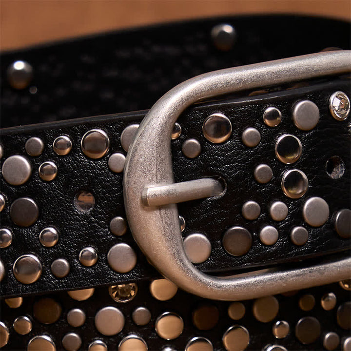 Cintura in pelle con borchie rotonde asimmetriche punk