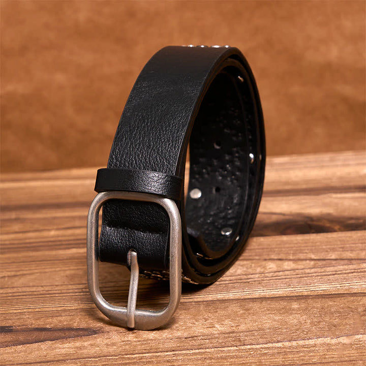 Cintura in pelle con borchie rotonde asimmetriche punk