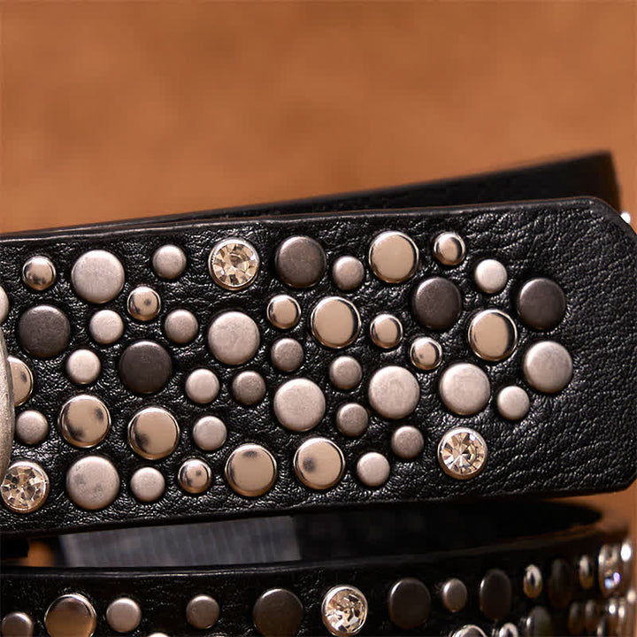 Cintura in pelle con borchie rotonde asimmetriche punk