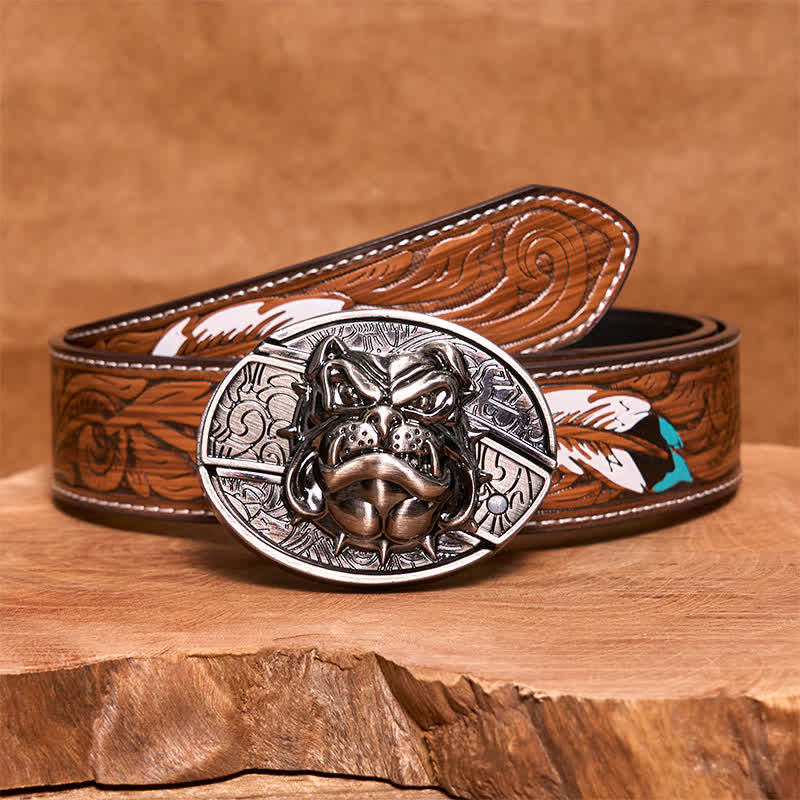 Cintura in pelle con coltello pieghevole nascosto "Fierce Dog" fai da te da uomo