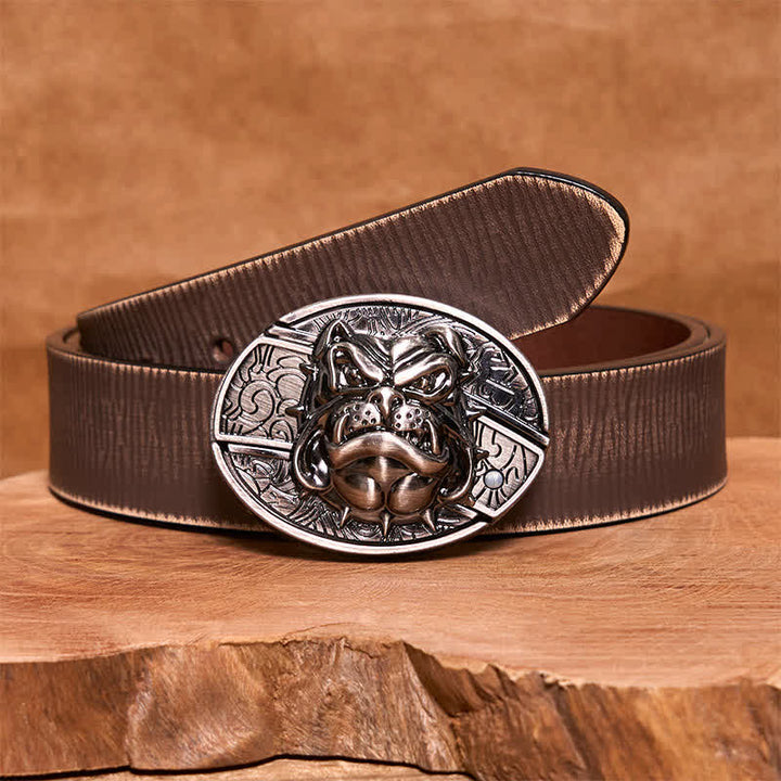 Cintura in pelle con coltello pieghevole nascosto "Fierce Dog" fai da te da uomo - Cane - Cintura marrone anticata - 42 - image 8