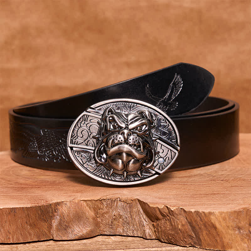 Cintura in pelle con coltello pieghevole nascosto "Fierce Dog" fai da te da uomo