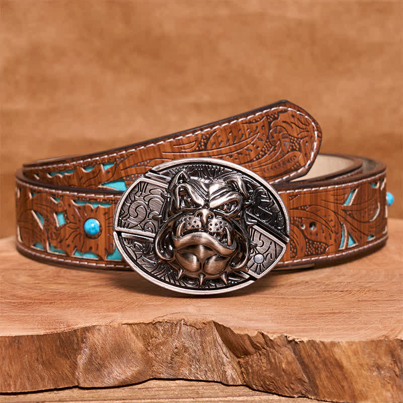 Cintura in pelle con coltello pieghevole nascosto "Fierce Dog" fai da te da uomo