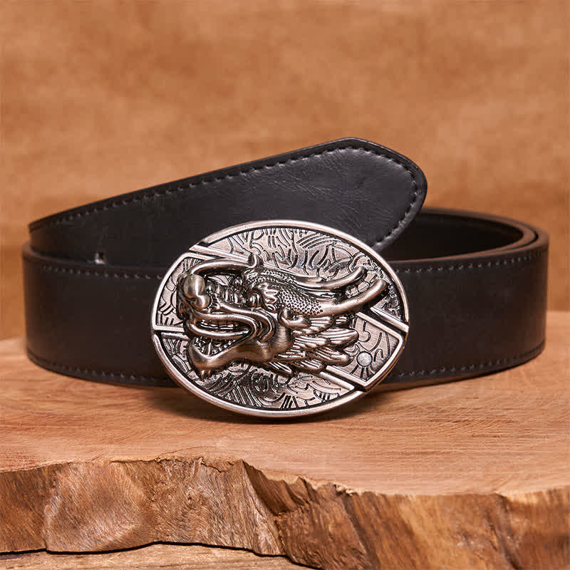 Cintura in pelle con coltello pieghevole nascosto a forma di testa di drago fai da te da uomo - Testa di drago - Cintura in PU nera (40) - 42 - image 4