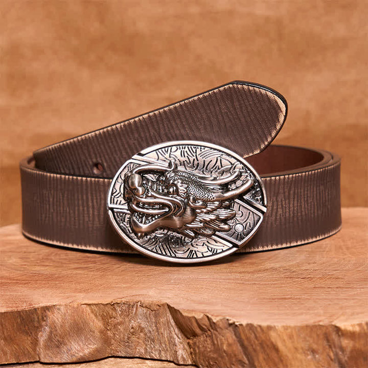 Cintura in pelle con coltello pieghevole nascosto a forma di testa di drago fai da te da uomo - Testa di drago - Cintura marrone anticata - 42 - image 8