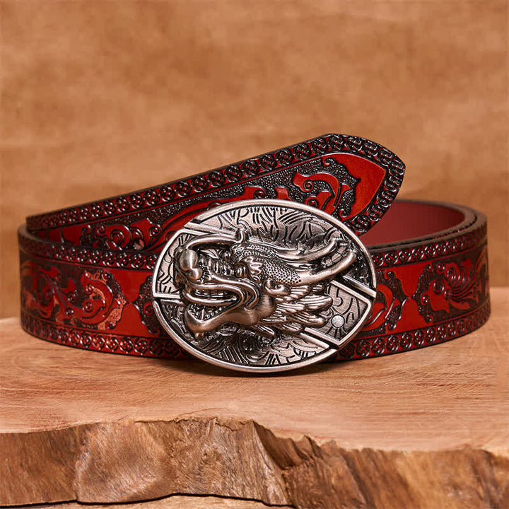 Cintura in pelle con coltello pieghevole nascosto a forma di testa di drago fai da te da uomo - Testa di drago - Cintura intagliata marrone (40) - 42 - image 5