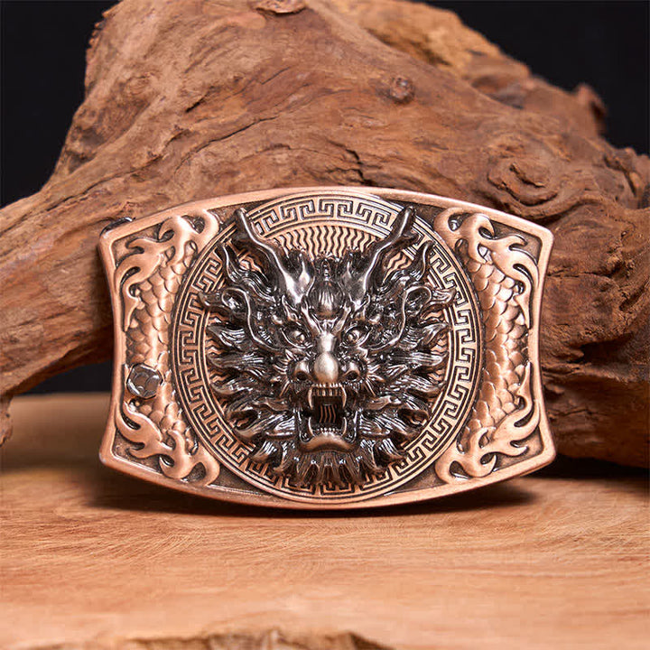 Cintura in pelle con coltello pieghevole nascosto fai da te in bronzo rosso drago da uomo